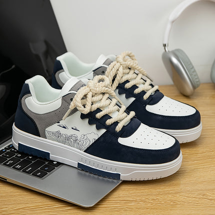 Men's  Letter Pattern Print Patchwork Lace-Up Flat Shoes, Niche Versatile Fashionable Couple's