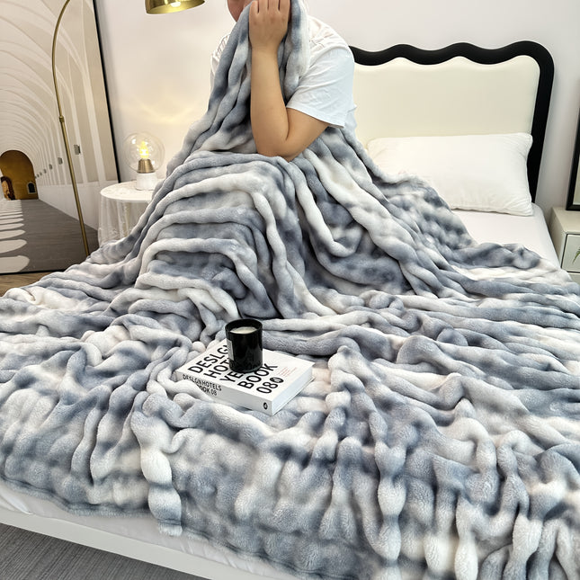 Super Soft Bubble Faux Rabbit Fur Blanket, Machine Washable, All-Season, Heavyweight Winter Blanket