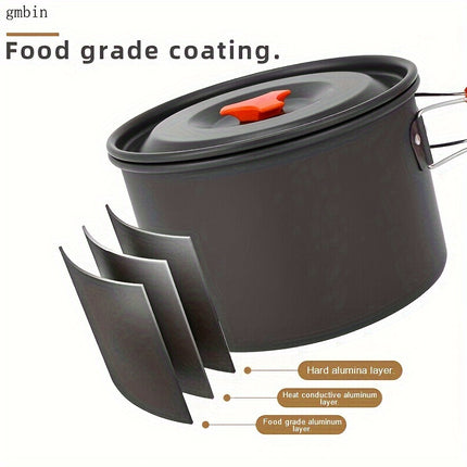 Aluminum Cookware Set, Non-Stick Food-Grade Pots and Kettle, Portable Outdoor Cookware,
