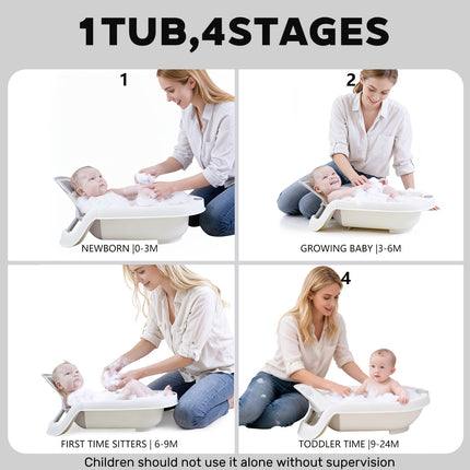 Newborn Baby Bath Seat with Anti-Slip Support & Thermometer - Adjustable Height Infant Bathing