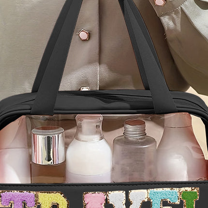 Light Pink TRAVEL Chenille Letter Clear PVC Makeup Bag