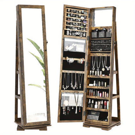 360° Rotating Jewelry Cabinet With Taller Full-length Mirror