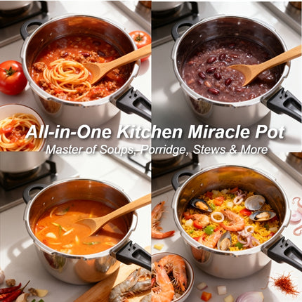 28cm/ 30cm/ 32cm Stainless Steel Pressure Cooker - Heat-Resistant Handle & Safety Valve