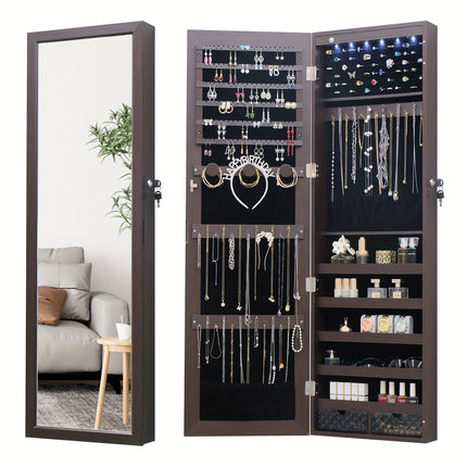 47.2"" Wall Mounted Organizer With Lockable Full-Length Mirror Perfect for Bedroom