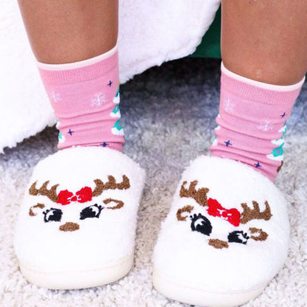 White Christmas Cartoon Pattern Plush Slippers