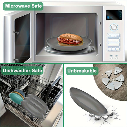 8/16pcs Grey Unbreakable High quality plastic Dinnerware Sets - Reusable, Lightweight, Microwave