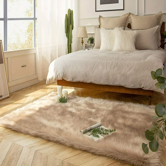 Faux Wool Solid Color Area Rug, Suitable for Room and Living Room Decoration