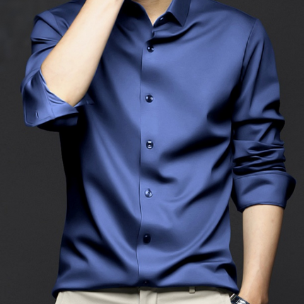 Men's Wrinkle-Resistant Non-Iron Formal Business Casual Premium Ice Silk Dress Shirt