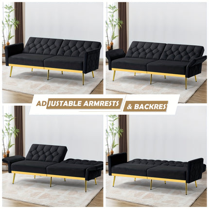 Sofa Bed With Adjustable Armrests & Backrests, Modern Recliner Sleeper Couch With Tufted Design