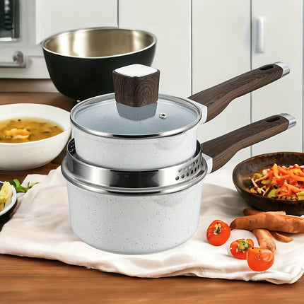 13pcs Pots and Pans Set, Nonstick White Granite Set, Cookware Sets Suitable for Gas, Electric