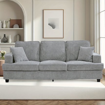 Modern & Mid-Century Chenille Sofa with Deep Seat, Foam-Padded Armrests & Side Pockets