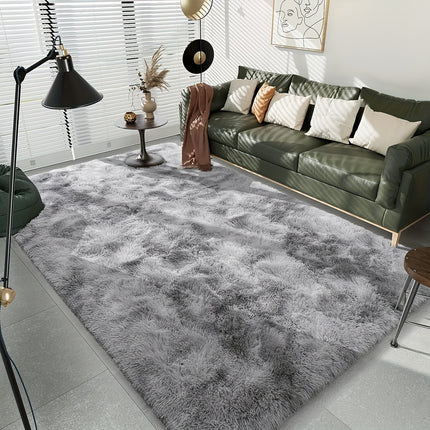 1pc, Tie-Dye Light Grey Long Plush Mat, Fabric Upgraded Fluffy Cozy Soft Premium Modern