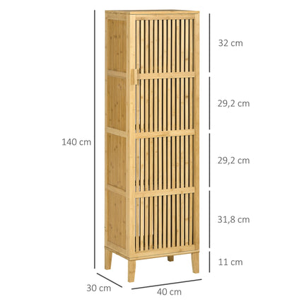Storage Cabinet Organizer with 4 Shelves and Slatted Door Design for Bathroom Bedroom Living Room 40 x 30 x 140 cm