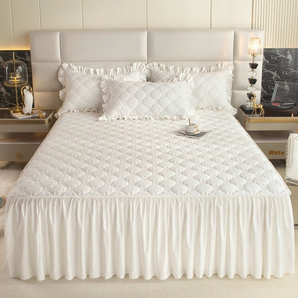 Quilted Fitted Sheet Dust Cover Bed Skirt Fitted Sheet Solid Color