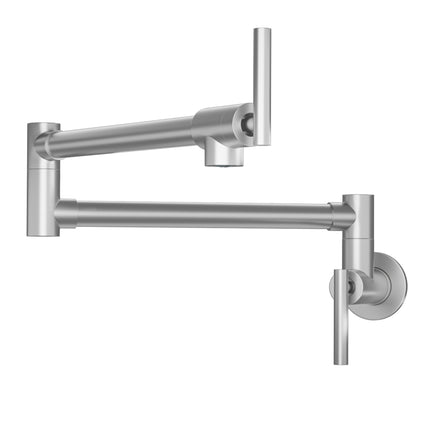 Brushed Nickel Wall Mount Pot Filler Faucet - Folding Stretchable Kitchen Sink Faucet with Two Handles