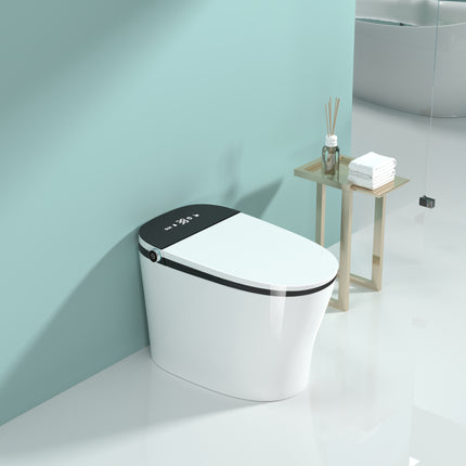 Smart Toilet with Bidet Built in, ADA One-Piece Toilet Auto Open/Close & Flush, Heated Seat, Front & Rear Wash, LED Display, Night Light, 12-inch Rough-in (White with Black Screen)