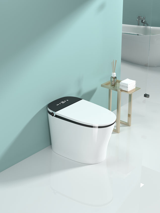 Smart Toilet with Bidet Built in, ADA One-Piece Toilet Auto Open/Close & Flush, Heated Seat, Front & Rear Wash, LED Display, Night Light, 12-inch Rough-in (White with Black Screen)