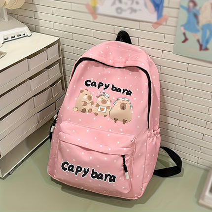 Girls' School Backpack with Capybara Design - Large Capacity Travel Bookbag, Adjustable Straps & Zipper