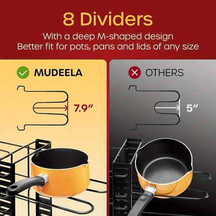 8-Tier Adjustable Pot Rack Cabinet Storage - Organize Kitchen Pots, Bowls, Utensils with 4 Hooks