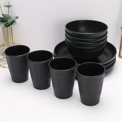 18pcs Durable Holiday-Themed Dinnerware Set, Black Plates, Bowls, and Cups, Dishwasher