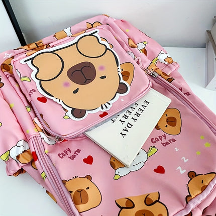 A Cute Capybara Patterned Backpack with Large Capacity, Stylish for School And Travel, a Perfect Double Shoulder Bag.