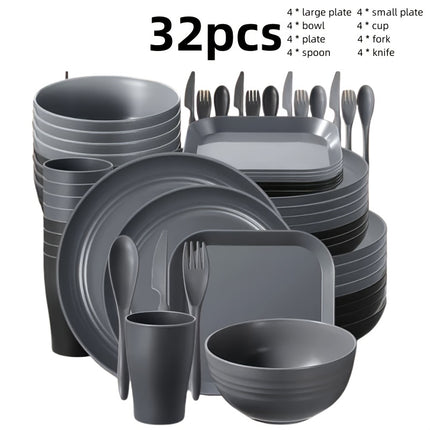 32/64pcs Lightweight PP Plastic Kitchen Set - Sturdy Tableware Suitable for Microwaves And Dishwashers