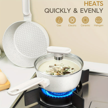 10-Piece White Granite Cookware Set - Durable Non-Stick Coatings, Complete Pots and Pans Set