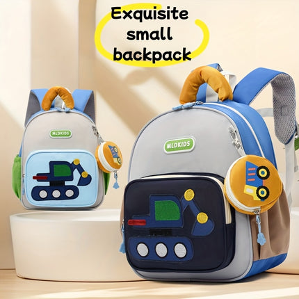 Kids' Cartoon Construction Vehicle Backpack Adjustable Straps, Lightweight,