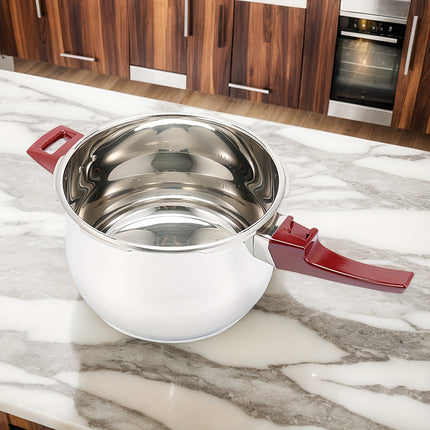 Large Capacity Stainless Steel Pressure Cooker with Red Handles - Quick-Lock, Energy-Saving