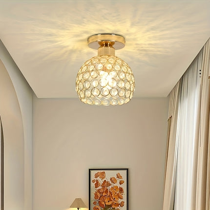 1pc Modern Ceiling Light with Metallic Finish, Round Crystal Shade, E26 Base - Perfect for Hallways