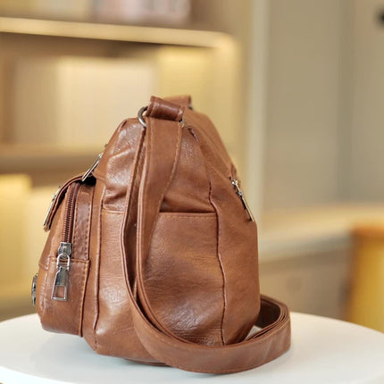 Retro Multi Pockets Crossbody Bag, Soft Faux Leather Shoulder Bag, Heart Decor Purse For Women