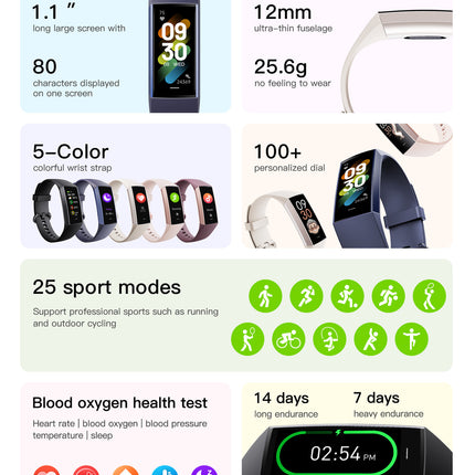 C80 Smart AMOLED Screen Power Heart Rate Blood Oxygen Monitoring Bracelet