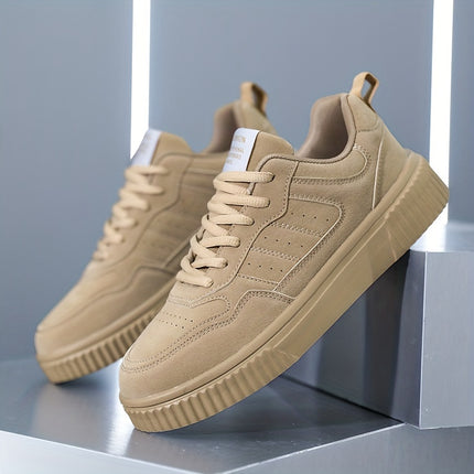 Men's Lightweight Lace-Up Casual Sneakers - Stylish Beige Low-Top Skate Shoes with Durable MD Sole,