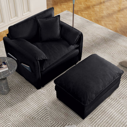 (Old:W3163S00003) Oversized 57.48' Recliner Chair with Movable Ottoman - Soft Chenille Upholstered Indoor Lounge Chair for Living Room or Bedroom,DIY Combination,Black