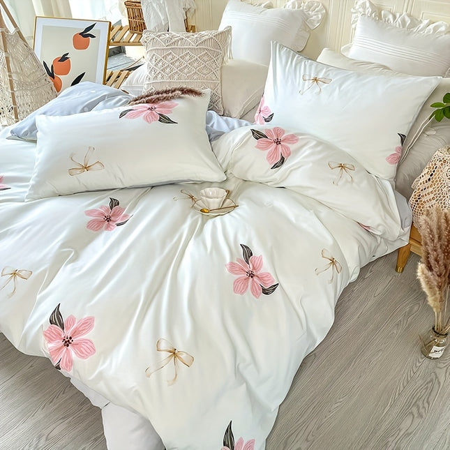 3pcs Floral Print Bedding Set - Includes 1 Duvet Cover & 2 Pillowcases, Breathable Polyester, Machine Washable - Perfect for All Seasons