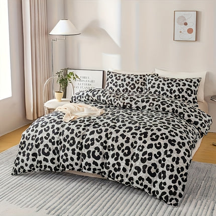 3pcs Leopard Print Duvet Cover Set - & Animal Print, Zipper Closure, Machine Washable