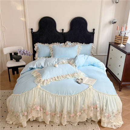 Skin-friendly Cotton Chiffon Lace Embroidery Four-piece Of Bed Skirt