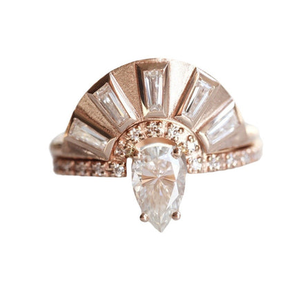 Retro-style Brushed Rose Gold Ring Set With Zircons