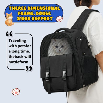 Large Capacity Portable Pet Carrier Backpack Breathable Nylon with Transparent Front Panel
