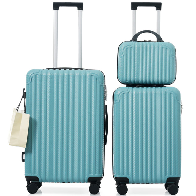 3-Piece Luggage Set, Durable Hardshell ABS Suitcase with Spinner Wheels, TSA Lock, Side Hooks, Lightweight Carry-On & Checked Luggage