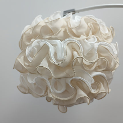 Modern Spherical Fabric Shade with Wavy Design  Soft Pink & White Textured Lighting Fixture