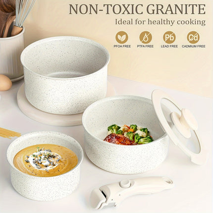 3Qt Pots with Removable Handles, Non Toxic Saucepan Set with Detachable Handle