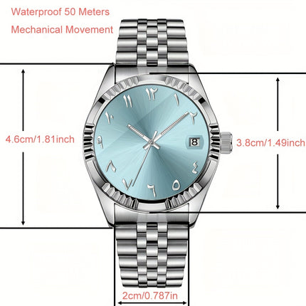 Men's Mechanical Watches With Solid Steel Watchband, Waterproof Automatic Wristwatch