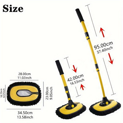 Handle, Replaceable Microfiber Brush Head, with 15° Curved 3 Section Extension Pole,