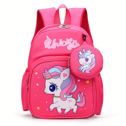 Cute Print Girls' Kindergarten Backpack - Lightweight Durable School Bag with Adjustable Straps & Zipper