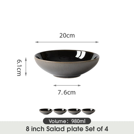 4-Piece Set, Premium Ceramic Dishware, Salad Bowl, Fruit Bowl, Stackable Design, Lightweight Luxury,