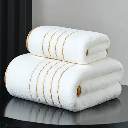 2pcs Modern Striped Coral Fleece Bath Towel and Hand Towel Set, Highly Absorbent