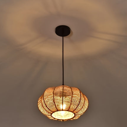 1pc bohemian chandelier, farmhouse rattan 9.45-inch lampshade pendant light fixture