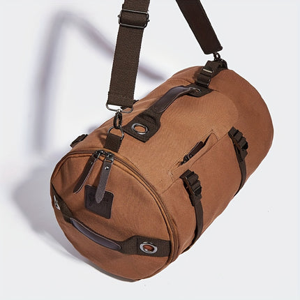 Fashion Canvas Korean-Style Backpack, Large Capacity Travel Bag, Street Outdoor Men's Casual Cylinder Bag,
