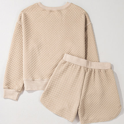 Parchment Solid Color Quilted Long Sleeve Top and Shorts Set
